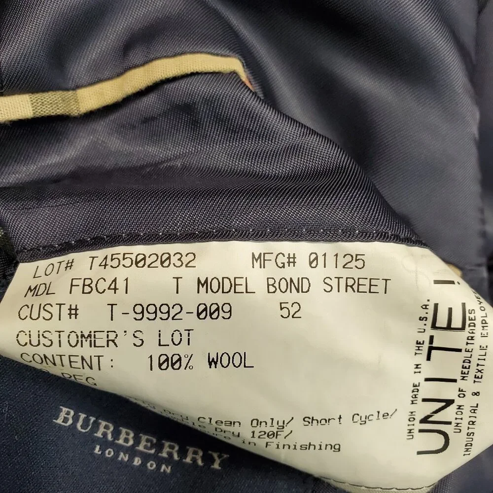 Burberry London Bond Street Navy Blazer 42 R 100% Wool Suit Jacket Sport Coat